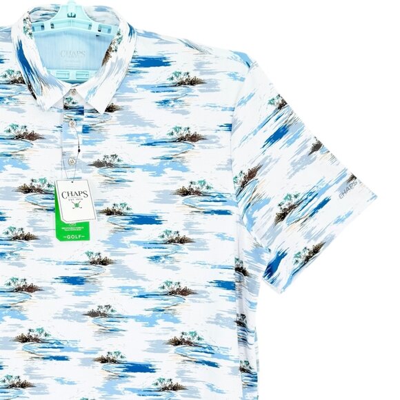 Chaps Golf Mens 4-Way Stretch Super Soft Printed Bright White Polo Shirt 2XL NWT - Picture 5 of 11